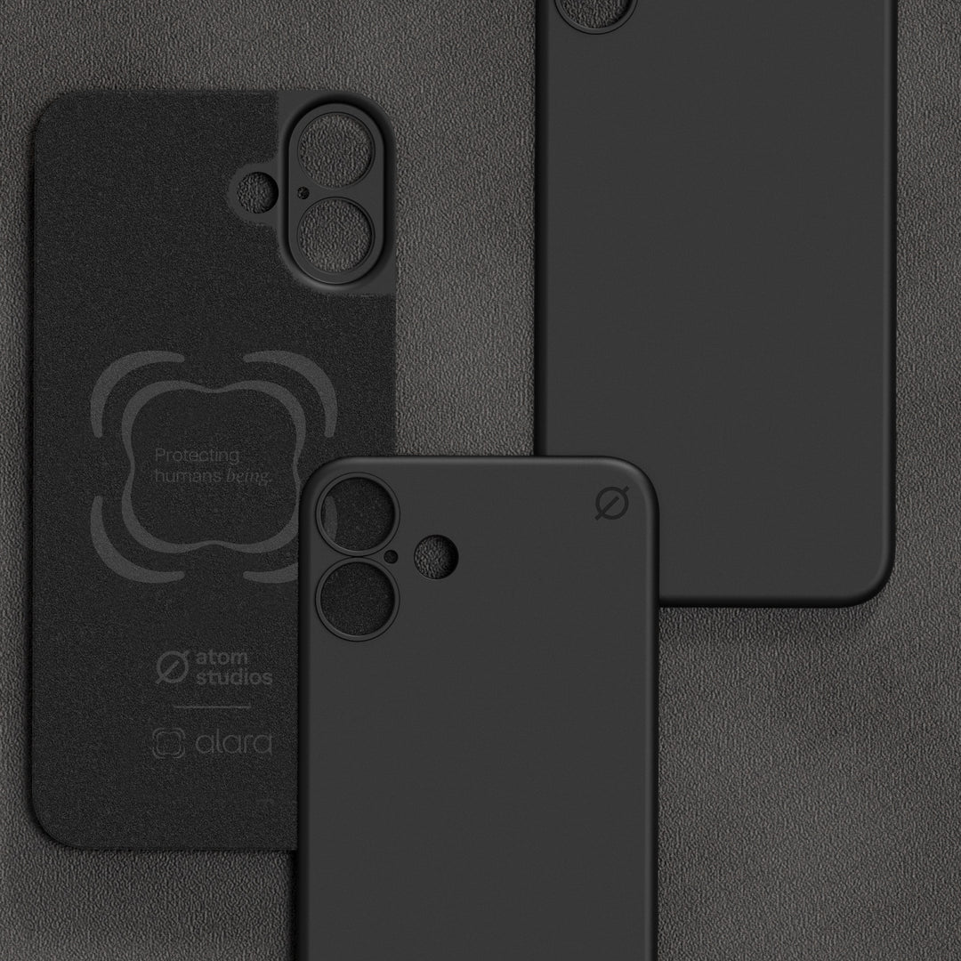 iPhone 16 Plus Soft Snap Case powered by Alara, EMF Protection Atom Studios#color_carbon-black