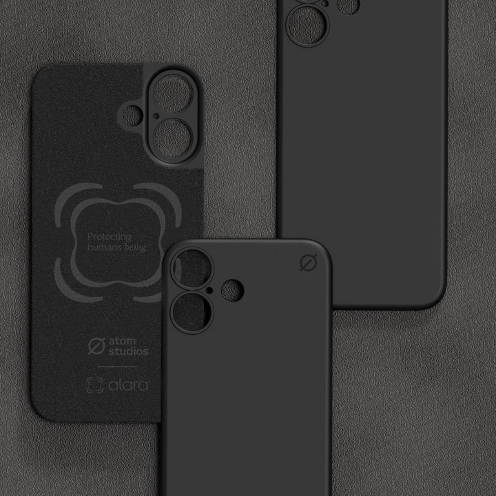 iPhone 16 Soft Snap Case powered by Alara, EMF Protection Atom Studios#color_carbon-black