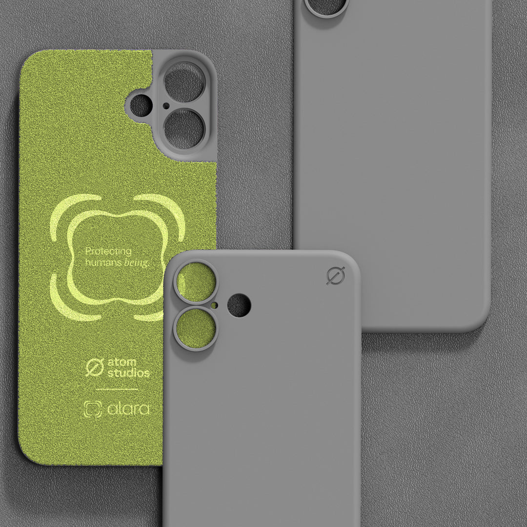 iPhone 16 Plus Soft Snap Case powered by Alara, EMF Protection Atom Studios#color_arctic-grey