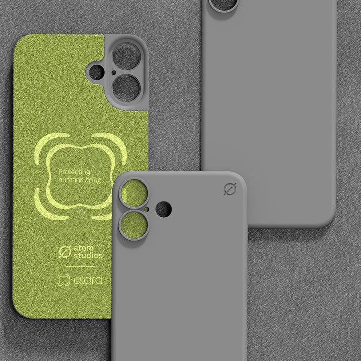 iPhone 16 Plus Soft Snap Case powered by Alara, EMF Protection Atom Studios#color_arctic-grey