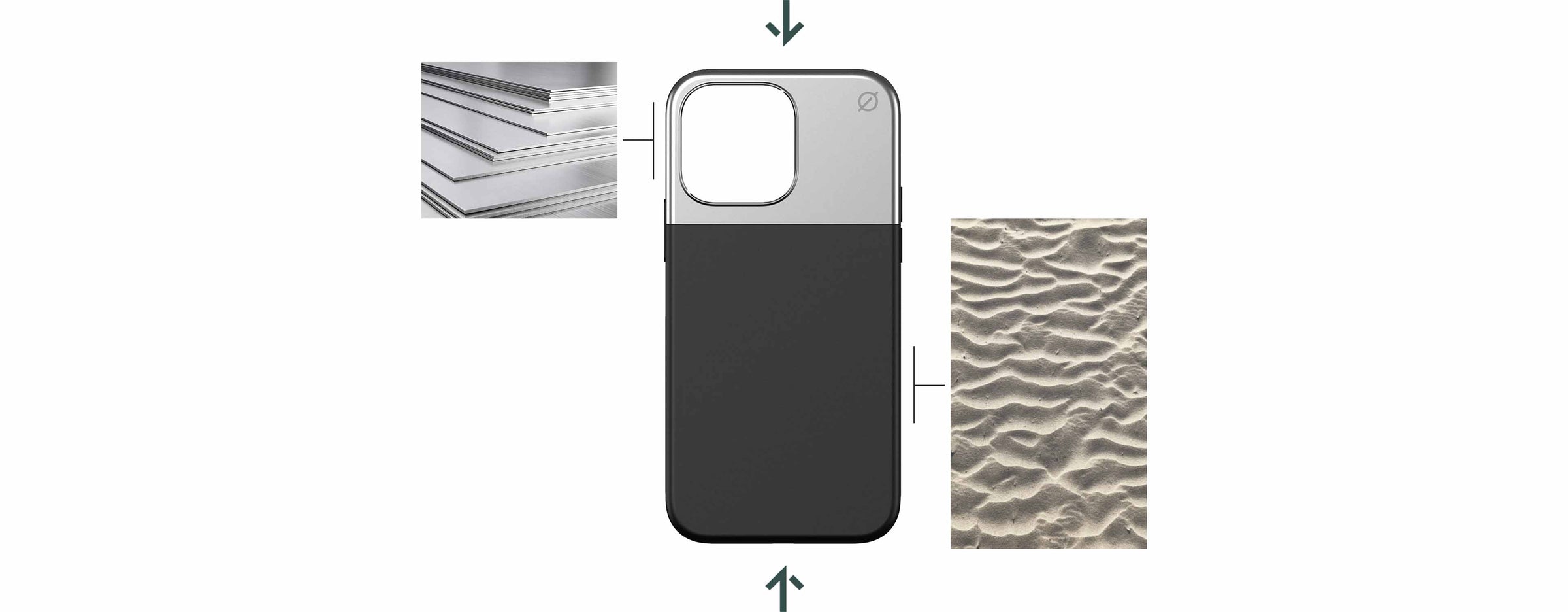 High quality premium materials. strong aluminum, recyclable eco materials. Hard wearing durable long lasting phone case. Protective metal phone case. Soft silicone. Extra grip, silky smooth sand-based silicone sustainable planet friendly eco phone cover 
