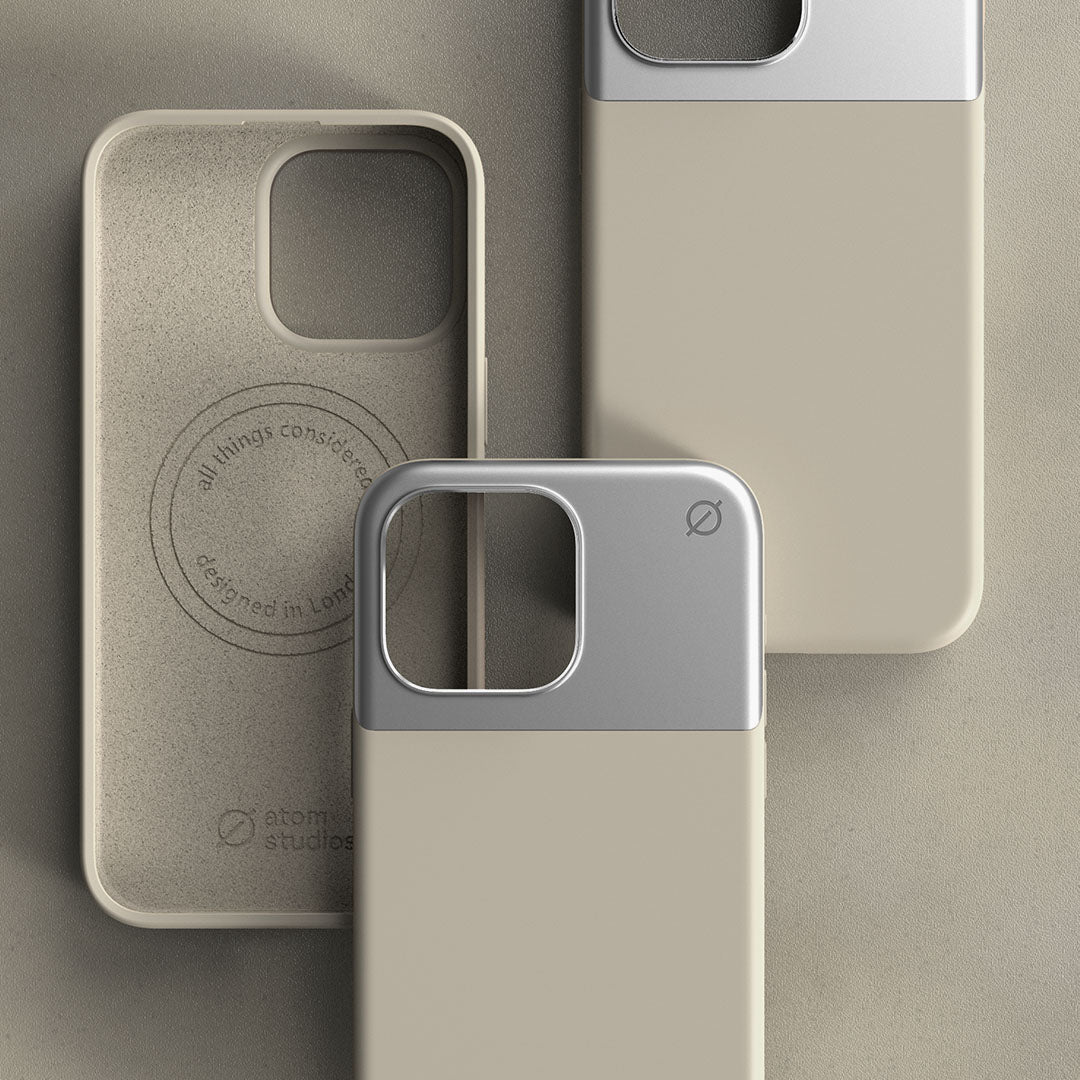 MagSafe Silicone Aluminum iPhone 15 Pro Max Case Eco Slim Protection Atom Studios#color_stone-beige