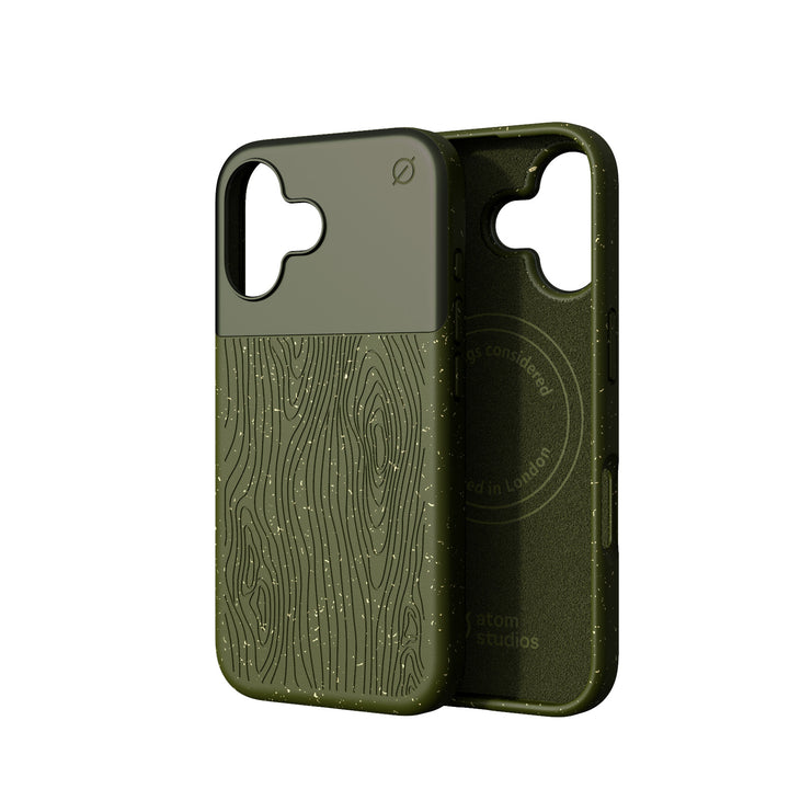 MagSafe Eco Wood Fibre and Aluminum iPhone 16 Case Slim Protection Atom Studios#color_olive