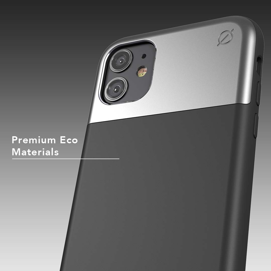 Soft Touch Silicone and Aluminium iPhone 11 Case Eco Slim Protection Atom Studios#colour_carbon-black