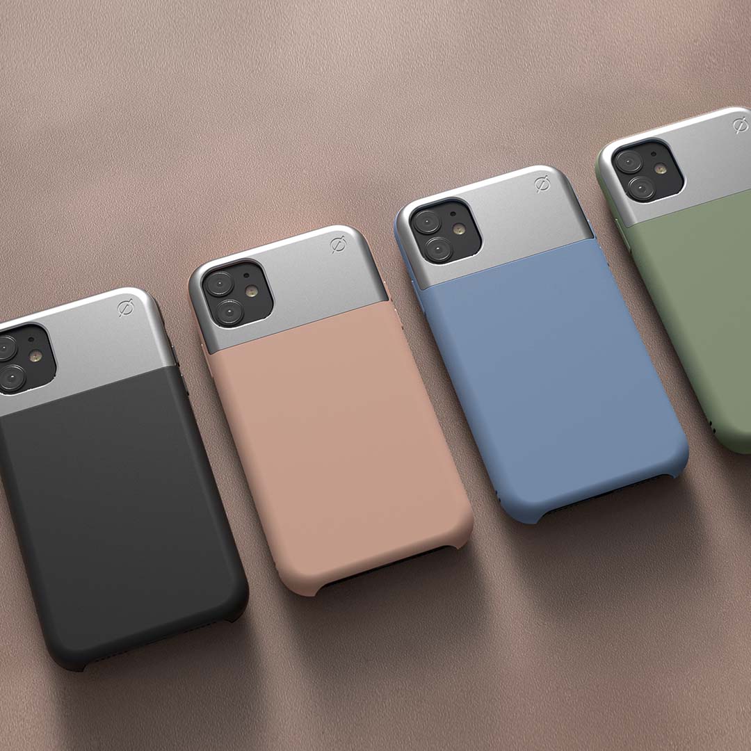 Soft Touch Silicone and Aluminium iPhone 11 Case Eco Slim Protection Atom Studios#colour_erbium-pink