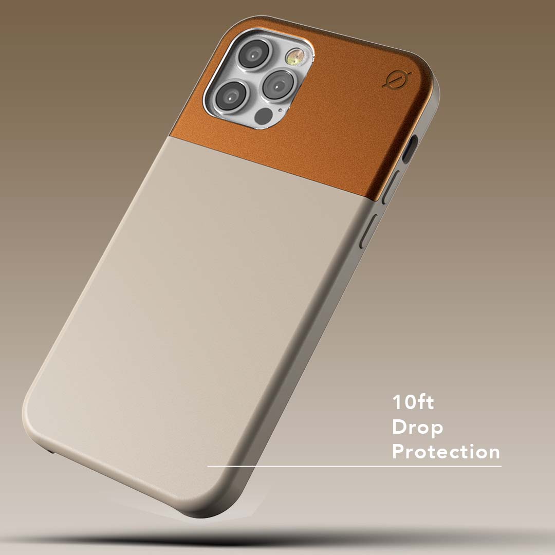 Soft Touch Silicone and Aluminium iPhone 12 12 Pro Case Eco Slim Protection Atom Studios#colour_calcium-stone