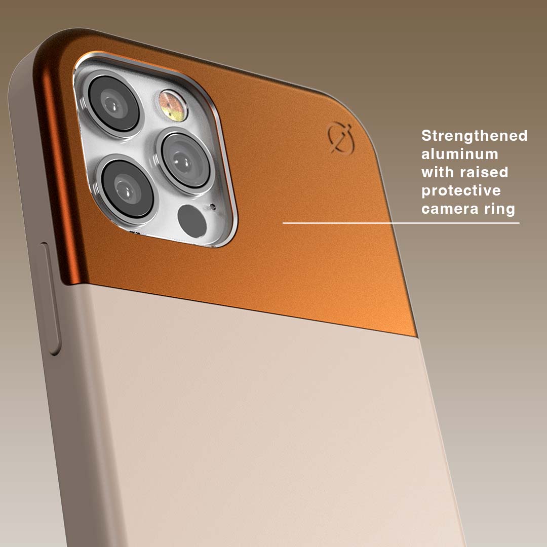 Soft Touch Silicone and Aluminium iPhone 12 12 Pro Case Eco Slim Protection Atom Studios#color_bromine-calcium