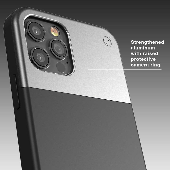 Soft Touch Silicone and Aluminium iPhone 12 12 Pro Case Eco Slim Protection Atom Studios#colour_carbon-black