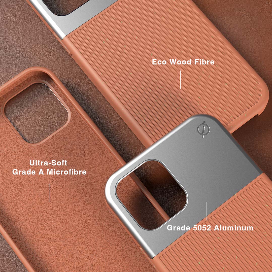 Eco Wood Fibre and Aluminium iPhone 12 12 Pro Case Eco Slim Protection Atom Studios#colour_bromine-orange
