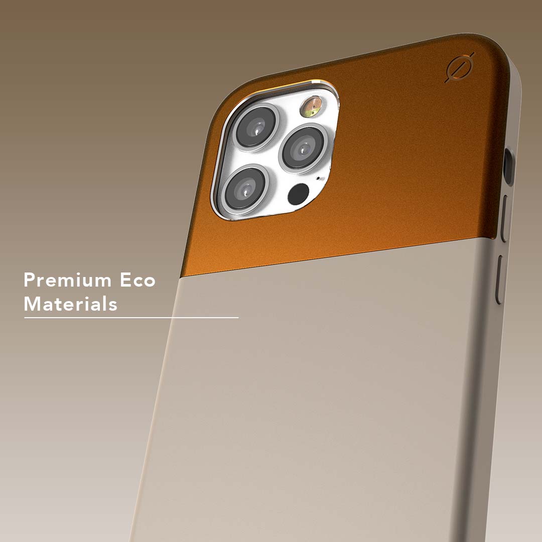 Soft Touch Silicone and Aluminium iPhone 12 Pro Max Case Eco Slim Protection Atom Studios#color_bromine-calcium