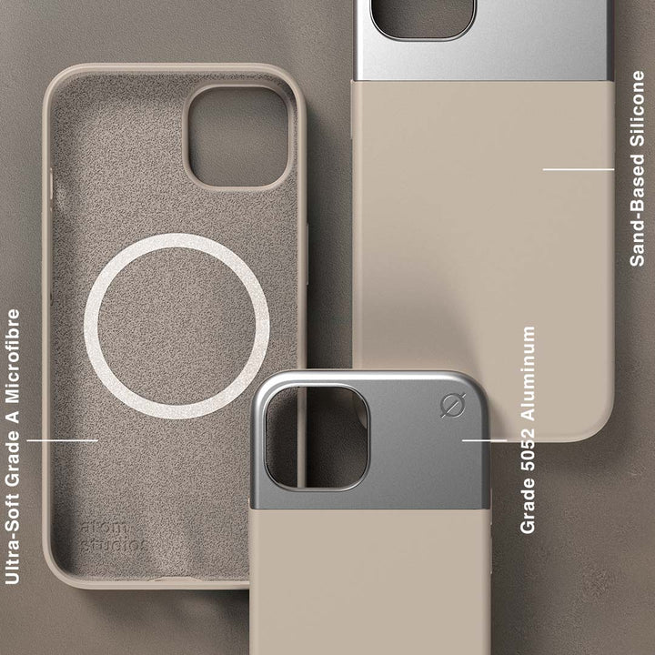 MagSafe Silicone Aluminium iPhone 13 Case Eco Slim Protection Atom Studios#colour_stone-beige