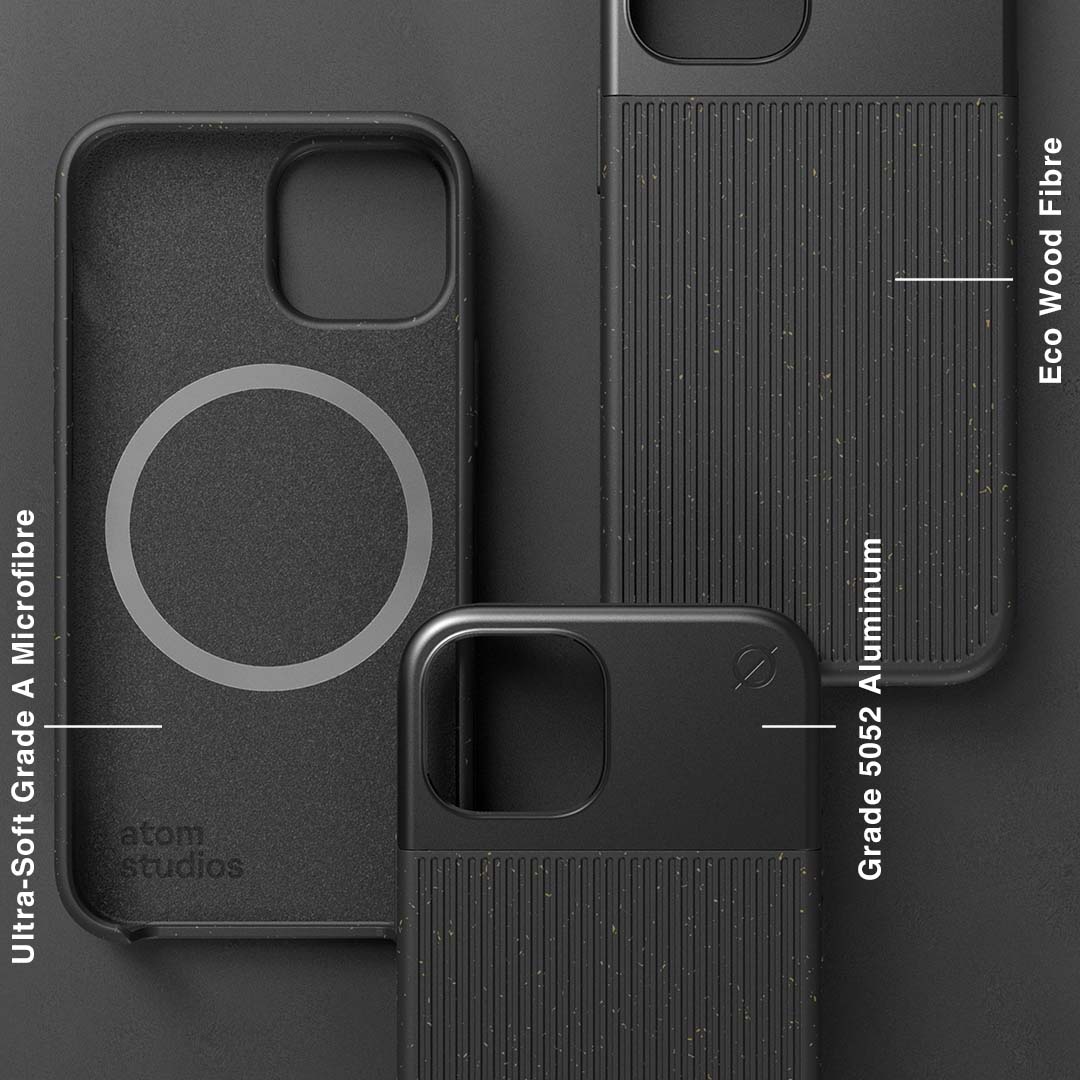 MagSafe Eco Wood Fibre and Aluminium iPhone 13 Mini Case Eco Slim Protection Atom Studios#color_carbon-black