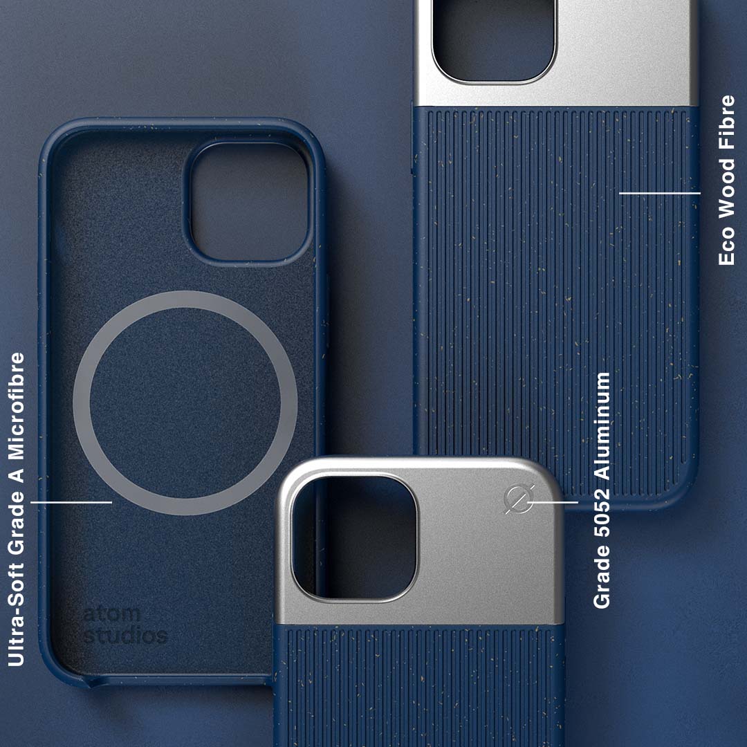 MagSafe Eco Wood Fibre and Aluminium iPhone 13 Mini Case Eco Slim Protection Atom Studios#colour_ink-blue
