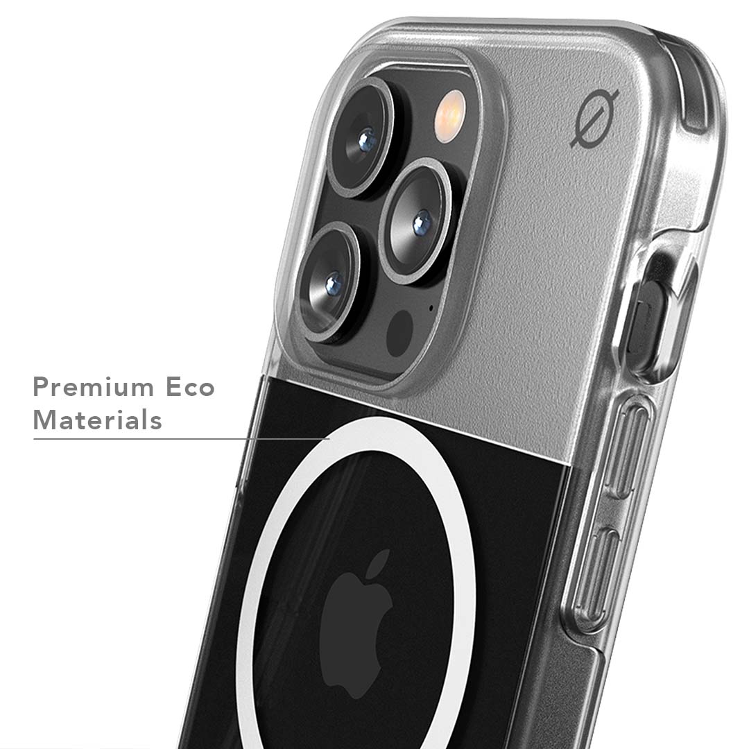 MagSafe Clear Aluminium iPhone 14 Pro Case Eco Slim Protection Atom Studios#colour_clear