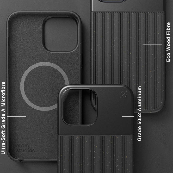 MagSafe Eco Wood Fibre and Aluminium iPhone 13 Pro Max Case Eco Slim Protection Atom Studios#colour_carbon-black