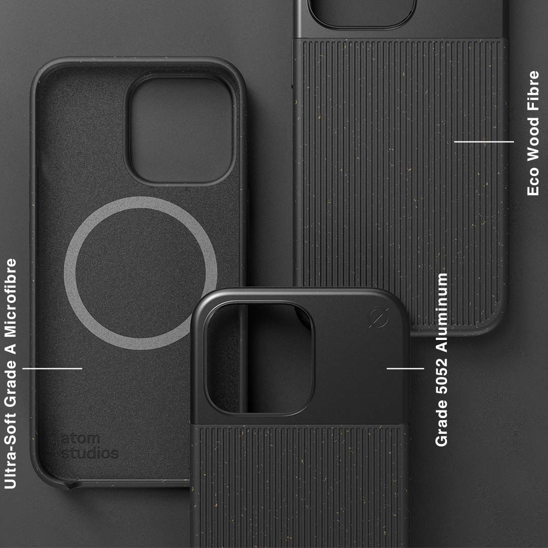 MagSafe Eco Wood Fibre and Aluminium iPhone 13 Pro Case Eco Slim Protection Atom Studios#color_carbon-black
