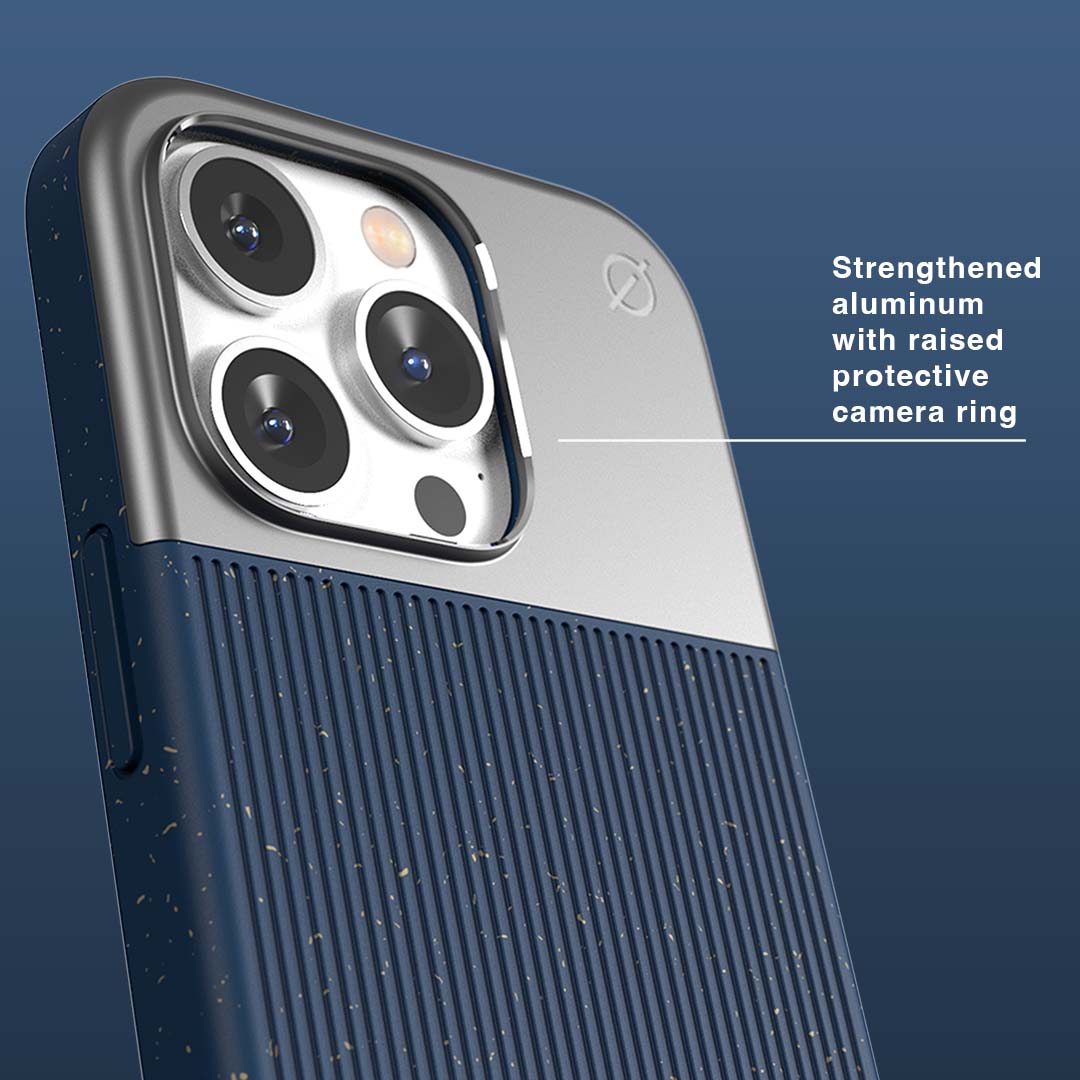 MagSafe Eco Wood Fibre and Aluminum iPhone 14 Pro Case Eco Slim Protection Atom Studios#color_ink-blue