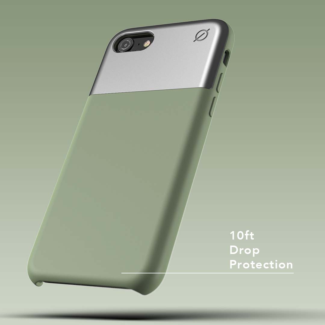 Soft Touch Silicone and Aluminium iPhone SE 8 7 6 Case Eco Slim Protection Atom Studios#colour_chlorine-green