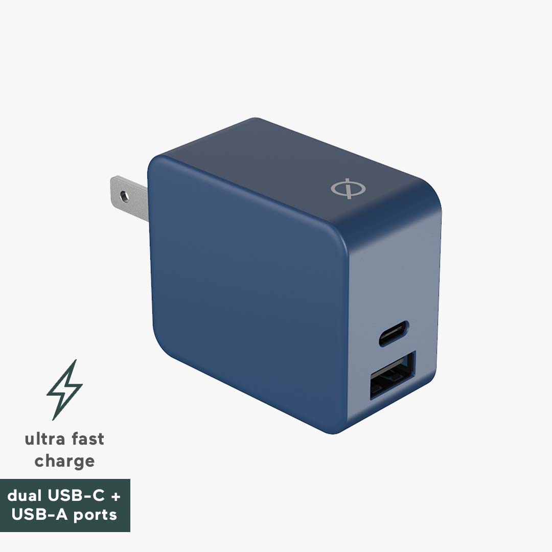 Ultra Fast Charge Dual Port PD USB-C and USB-A US Wall Plug | Atom Studios#colour_ink-blue