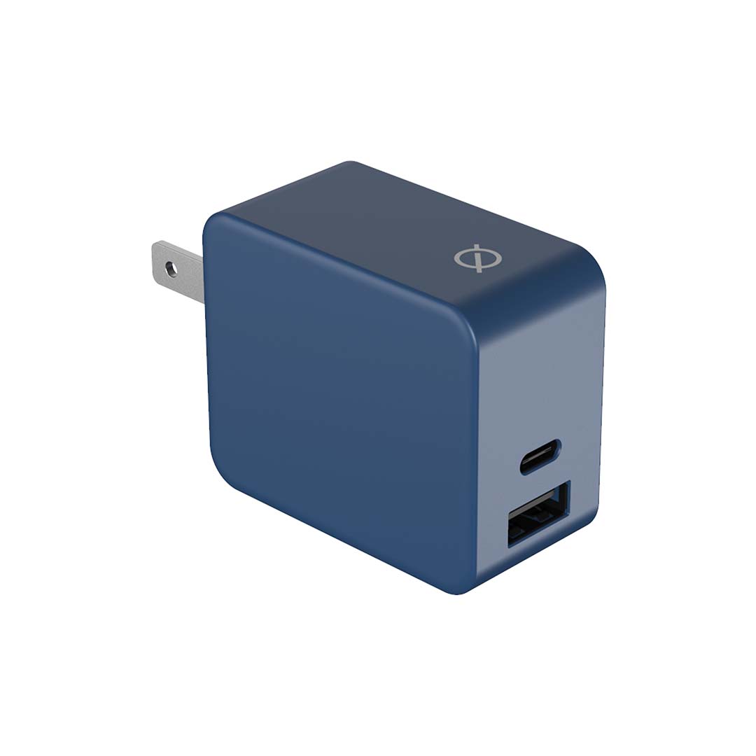 Ultra Fast Charge Dual Port PD USB-C and USB-A US Wall Plug | Atom Studios#colour_ink-blue