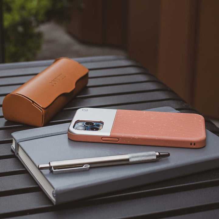 Eco Wood Fibre and Aluminium iPhone 12 12 Pro Case Eco Slim Protection Atom Studios#color_bromine-orange