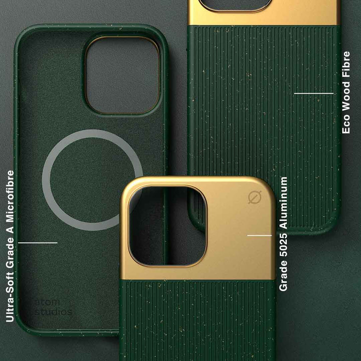 MagSafe Eco Wood Fibre and Aluminum iPhone 14 Pro Max Case Eco Slim Protection Atom Studios#color_atom-green
